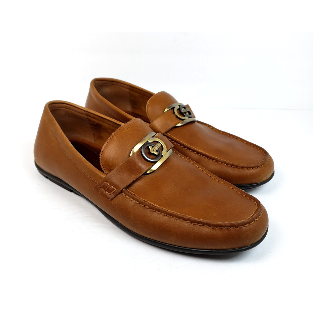 Aldo Haan Mens Size 9.5 Brown Leather Slip On Horsebit Moc Driver Loafers Shoes